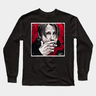 Mads Smoking with Red Skull Background Long Sleeve T-Shirt